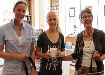 Three female visitors at the Weston Library