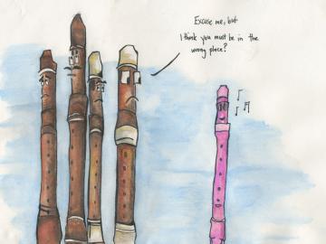Watercolour featuring the pink recorder