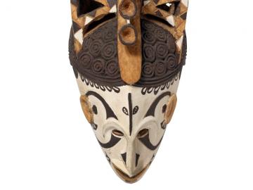 Detail of a painted wooden maiden mask